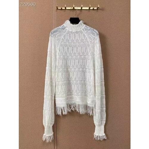 High Quality Runway Designer Knitted Sweaters Pullovers Women Autumn Winter Long Sleeve Tassel Embroidery Sweet Jumper