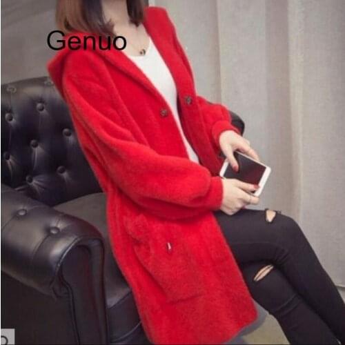 Autumn Winter New Imitation Water Velvet Coat Womens Hooded Loose Long Paragraph Mink Sweater Coat Thickening