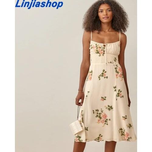 Print Vintage Braces Long Dress Women Backless Summer Dress Elastic Waist Drawstring Slim Beach Dresses Vocation