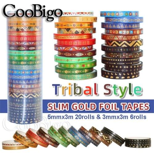 1Set Gold Foil Slim Washi Tape Adhesive Tape National Tribal Masking Tape for Sticker DIY Gift Scrapbooking Stationery