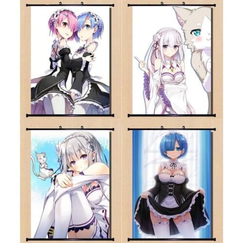 1pc Anime Re:Zero kara Hajimeru Isekai Seikatsu Ram Rem Printed Poster Scroll Picture Home Wall Decor Cosplay Prop Boy Girl Gift