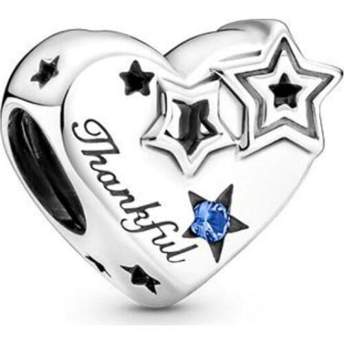 100% 925 Silver New Stars Shine Thanksgiving Heart Beads Suitable For The Original Pandora Bracelet Womens Diy Charm Jewelry