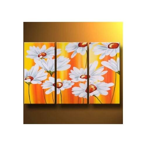 3 Pieces Hand Painted Oil Painting Sunny Daisies-Modern Oil Painting On Canvas Art Wall Decor-Floral Oil Painting Wall Art