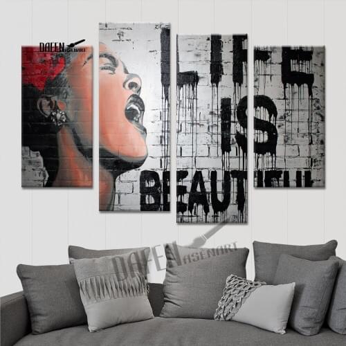 4 Panel Irregular Hd Framed Life Is Beautiful Canvas Painting Wall Art Picture Home Decoration For Kitchen Living Room