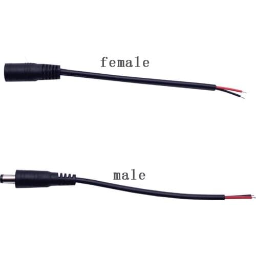 Free Shipping 10/20/50/100/200/500 pcs male 5.5 X 2.1mm DC Power Connector Adapter Cable Pigtail Plug Wire