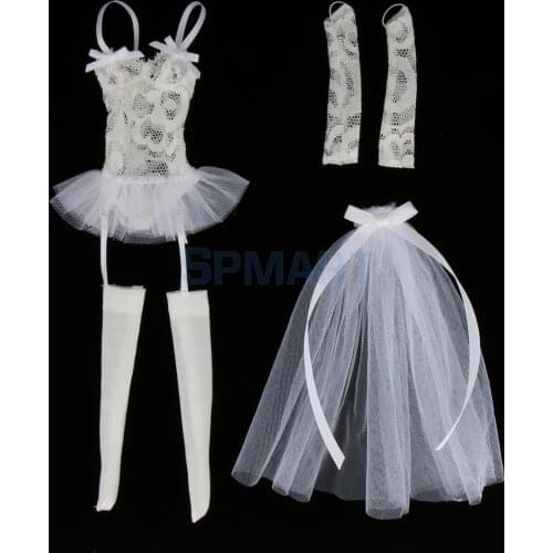 1/6 Scale White Wedding Gown Dress with Veil Outfit Clothing for 12'' Action Figure Accessories