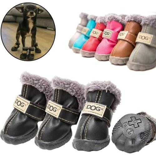 Pet Dog Shoes Waterproof Winter Super Warm 4pcs/set Dogs Boots Cotton Anti Slip Shoes for Small Pet Chihuahua Pet Dog Shoe