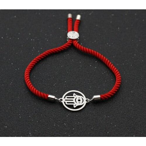 Round Hollow out Stainless Steel Fatima Hand Bracelet Red Thread Rope Charm Bracelets & Bangles For Men Women Lucky Jewelry Gift