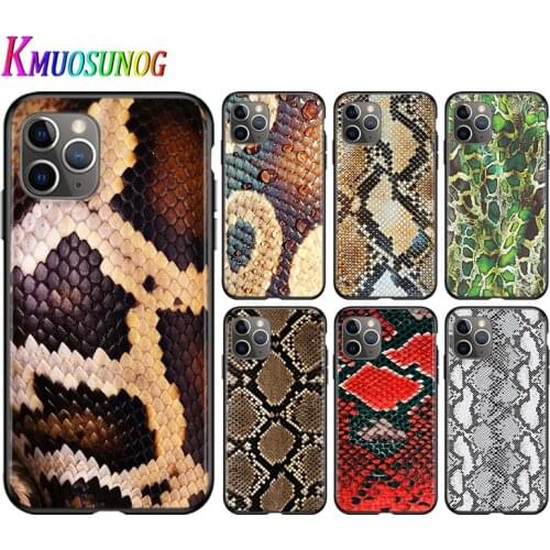 For iPhone 11 Pro XS Max X XR Phone Case Fashion Leather Snake For iPhone 6S 6 7 8 Plus 5S Bright Black Soft Phone Cover