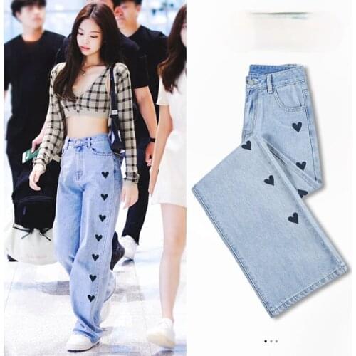 Kpop Korean Celebrity High Waist Jeans Women Wide Leg Denim Trousers Blue Streetwear Vintage 2021 Fashion Loose Straight Pants