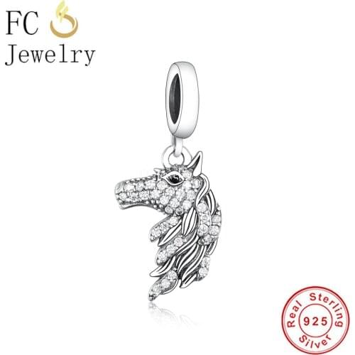 FC Jewelry Fit Original Charm Bracelet 925 Silver Shining Little Zircon White Horse Head Bead For Making Women Berloque 2021 DIY