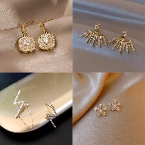 YAOLOGE Rhinestone Geometric Drop Earrings For Women Alloy Multi-style Earrings 2021 Trendy Party Gift Jewelry aretes de mujer