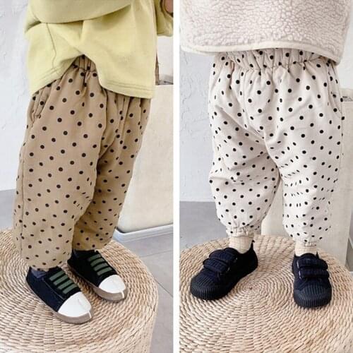 Cotton Dot Children Baby Boys Girls Pants Winter Spring Warm Toddler Thicken Plus Velvet Kids Pocket 2021 Blue High Quality