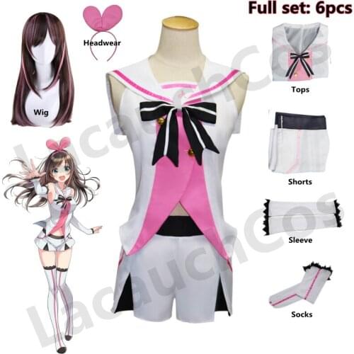 Game Cosplay Kizuna AI First Virtual YouTuber A.I. Cosplay Costume Sweet Uniform with Stocking for Women Costume Wigs