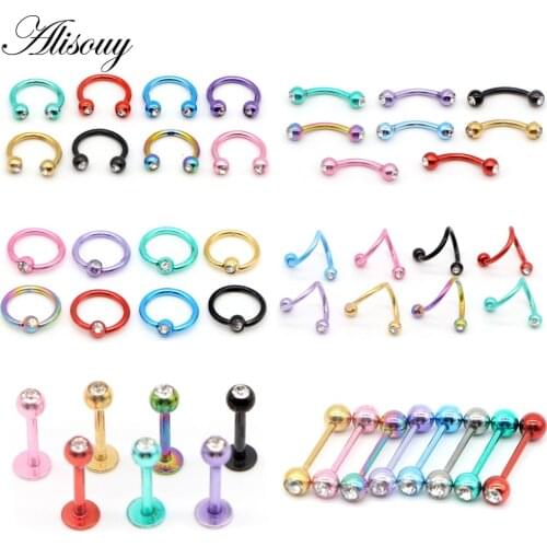 Alisouy 1pc Punk Stainless Steel Lip Rings Labret Stud Piercing nose ring Spring With Crystal Tragus Helix Earring Body Jewelry