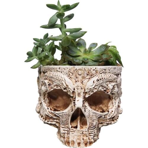 Creative Flowerpot Resin Skull Potted Plant Funny Skeleton Head Flowerpot Hand Carved Skull Flower Pot Garden Halloween Decor