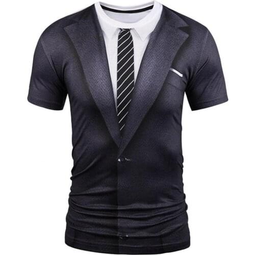 Fashion Men 3D Suit Tie Printed Tee Top Short Sleeve Round Neck T-Shirt