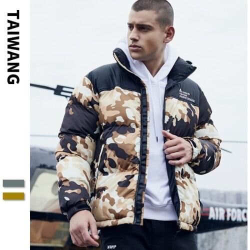 Men Coat Plus Size 3XL Stand Collar Parka Men Printed Letter Mens Winter Jacket Warm Casual Hip Hop Hooed Cotton Padded