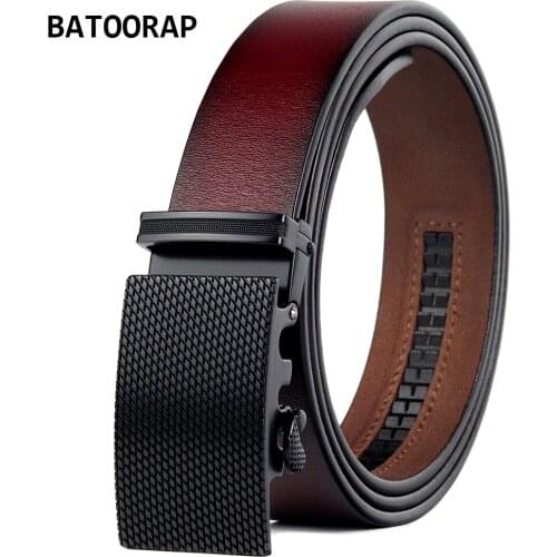 BATOORAP Trouser Belts For Men Luxury Designer Brand Genuine Leather Waist Strap Automatic Buckle Retro Ratchet Belts 43"-51"