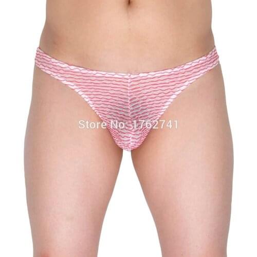 Mens Semi See-through Jacquard Mesh Sexy Bikinis Thong Bulge Pouch Male G-strings Underwear