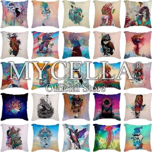 Natures Spirits Pattern Cotton Linen Throw Pillow Cushion Cover Car Home Sofa Bed Decorative Pillowcase funda cojin pillowcases