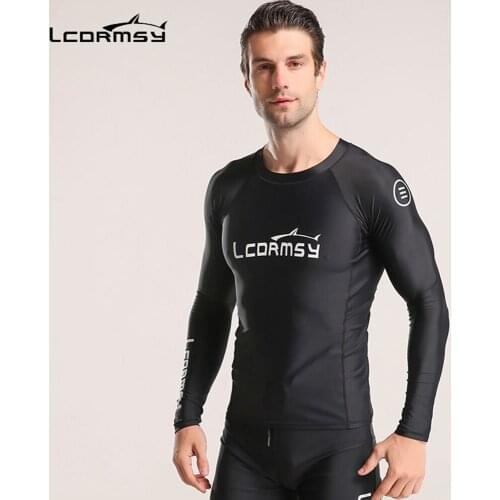 New Mens Split Long-Sleeve Sunscreen High-Elastic Slimming Snorkeling Surfing Suit Water Sports Breathable Quick-Drying T-Shirt