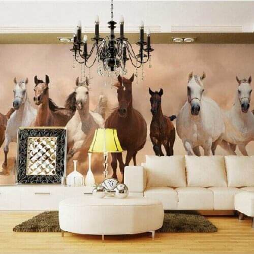 Wholesale 3D Chinese Style Mural of Horse Galloots Animal 3d Photo Mural Vinyl Wallpaper for Living Room 3d Wall Murals Fresco