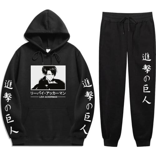 Autumn Anime Attack On Titan Print 2 Pieces Sets fashion Winter Sweatshirt+Drawstring Pants Hoodies hoodie sets Sweatshirt