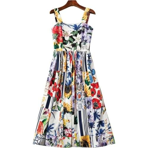 New 2021 Cotton Spring/Summer Printed Mid-Length Vest Dress Sicily gorgeous luxury runway
