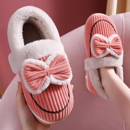 Plush warm Home flat slippers Lightweight soft comfortable winter Womens cotton shoes Indoor plush full heel slippers