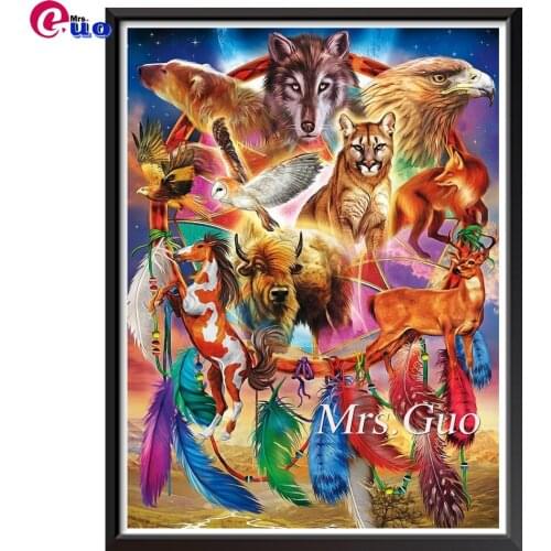 Full Kits Diamond Painting Owl Picture Of Rhinestones Diamond Embroidery Buffalo Spirit Animals Mosaic Needlework Decor For Home