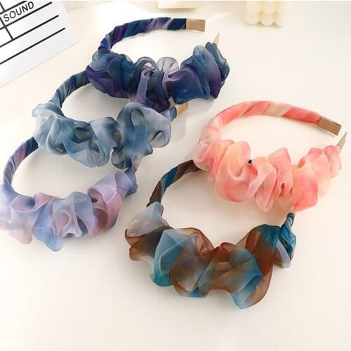 Printed Tie-Dye Net Yarn Headbands Hair Hoops Headwrap Fashion Multi-color Mesh Yarn Silk Flower Hair Band Headband Wholesale