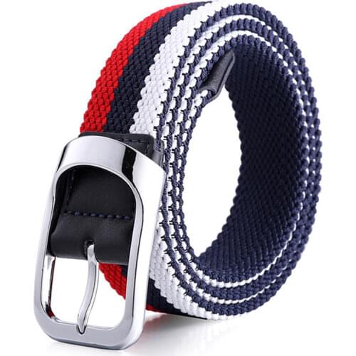 Male Accessories Elastic Braided Fabric Woven Waist Pant Jeans Golf Dress Casual Belt For Men Multicolored With Cross Buckle