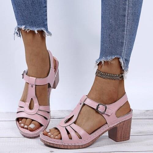 2021 Summer Shoes Women High Heels Sandals Casual Woman Heeled Shoes Square Heel 7.5cm Women Sandals Peep Toe Mother Shoes
