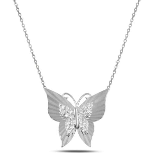 Silverlina Silver Zircon Stone Butterfly Necklace