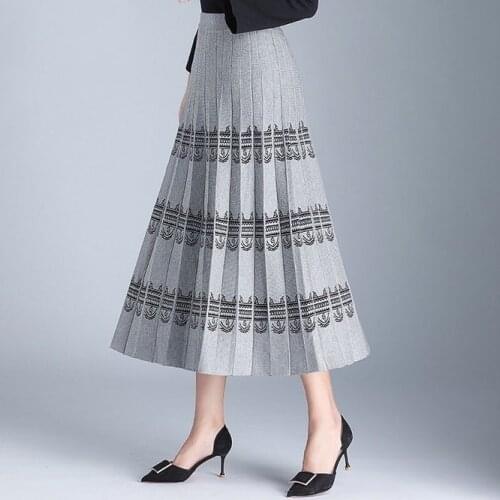 2021 New Knitted Womens A-line Skirt Mid Autumn Winter Long Wrap Hip High Waist Thickenin Printed Skirt Girls Wool Skirt Gray