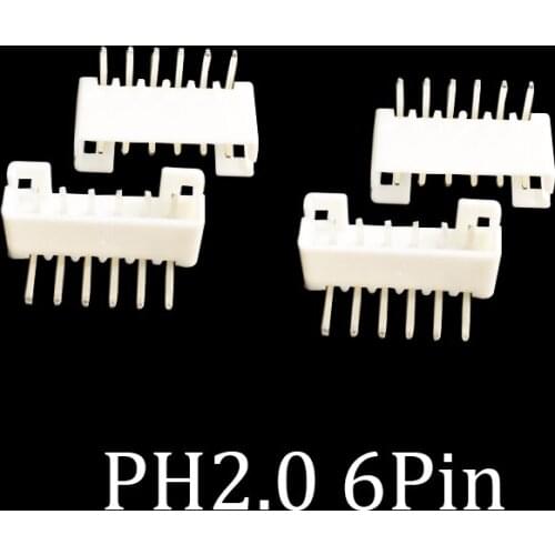 50Pcs/Lot PH2.0mm 90 Degree 6 Pin JST Socket Male Plug Connector White Right-Angle Foot Needle Holder PH 2.0 MM 6Pin Terminals