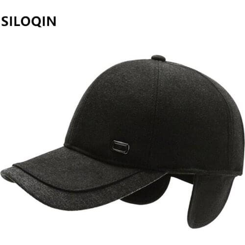 SILOQIN Snapback Cap Adjustable Size Winter Mens Cap Thick Warm Baseball Caps New Thermal Earmuffs Hats Bone Casual Sports Cap
