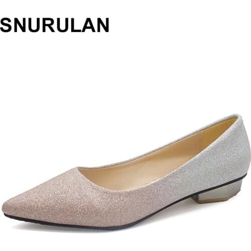 SNURULAN 2020 Spring Women Shoes Pointed Toe Ballet Flats Fashion Sequins Fabric Slip On Ladies Flats Zapatos Mujer