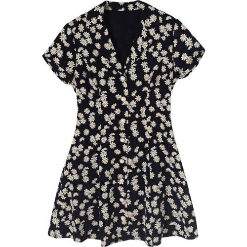 Spring/summer 2021 new high-waisted slim print French Platycodon skirt small Daisy suit collar super sensene sweet dress