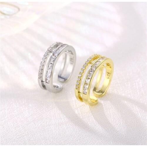 YJGS Luxury Double Inlaid Cubic Zirconia Open Ring For Women Wedding Engagement Adjustable Rings Crystal Accessories