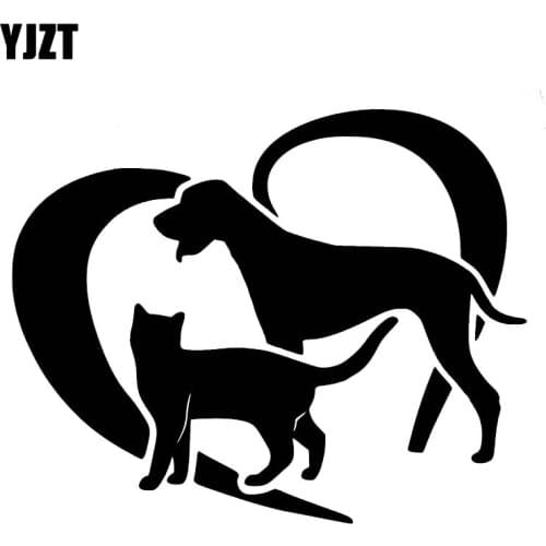 YJZT 12.7CM*10.1CM Love Cat Dog Vinyl Car Decal Sticker Black/Silver C10-00464