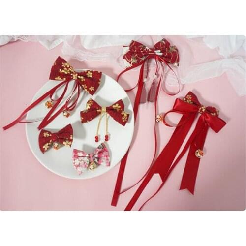 Red Bowknot Trim Lolita Girl Headwear Hair pin Kimono Bathrobe Hair Accessories Decoration Headdress B960