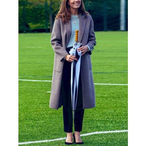 Kate Middleton Designer High Quality Fall winter Womens Party Casual Vintage Elegant Chic Plaid Long Sleeve Jacket Windbreaker