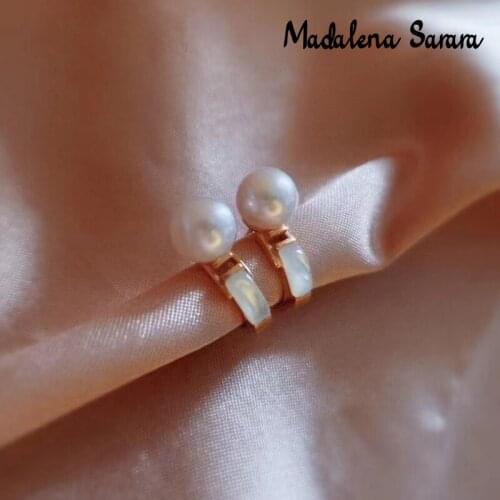 MADALENA SARARA 7-7.5mm AAA Saltwater White Pearl 18K Women Earrings Shell Pave-setting Au750 Women Circle Earrings