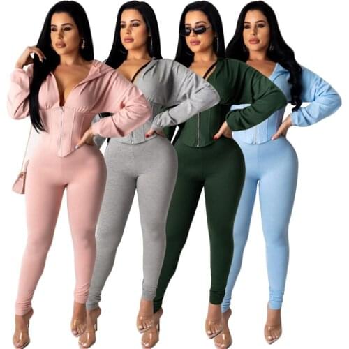 In stock Corset With trousers Stacked Two Piece Sets Fashion Hooded two piece women sets pants Sets Summer Outfits