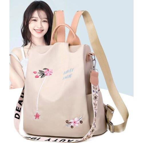 Women Fashion Oxford Cloth Backpack Casual Outdoor Flower Embroidered Travel Waterproof Teenage Girls Large Capacity School Bag