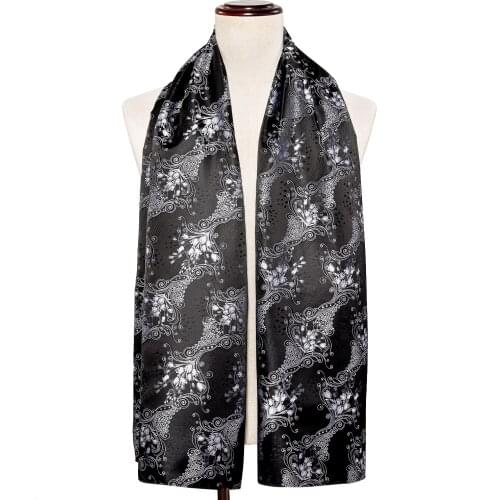 Winter Designer 160cm Long Men Black Floral Silk Scarf Male Brand Shawl Wrap Face Scarf Grade A Adult Barry.Wang
