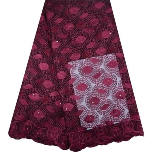 2018 Hot Sale Wine Nigerian African Lace Fabrics French Guipure Tulle Bridal Lace Fabric For Wedding Party Dress 5 Yards 1337