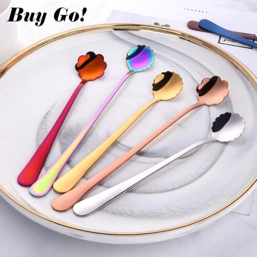 3PCS 18/8 Stainless Steel Sun Flower Shape Dessert Spoon Colorful Flower Teaspoon For Ice Cream Stirring Honey Scoop Party Tool